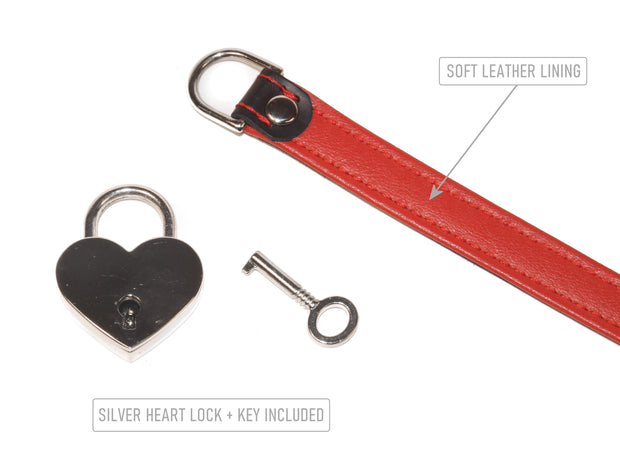 Custom BDSM Leather Day Collar with Locking Heart Buckle and Key