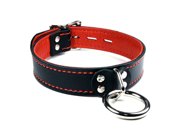 Leather Restraint Collar Black and Red