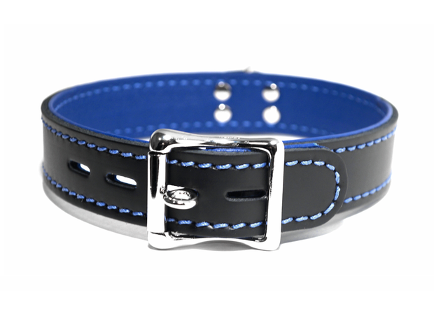 Black and Dark Blue Leather Lined Collar