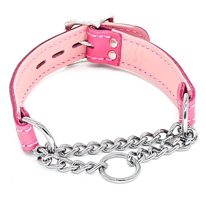 Leather Martingale Collar<br>Pink