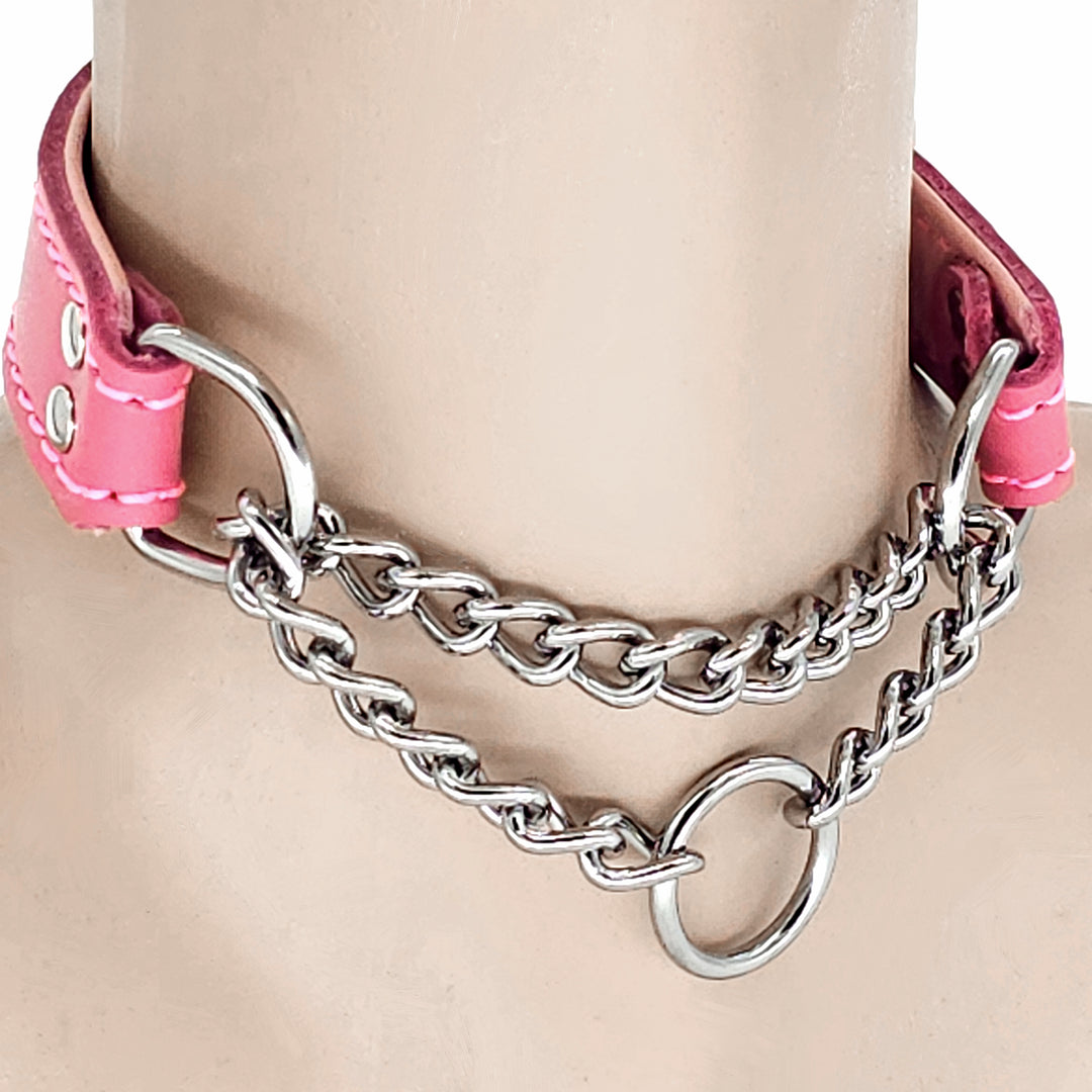 Leather Martingale Collar<br>Pink
