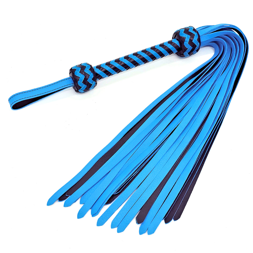 Mop Flogger<br>Italian Leather Tails<br>Black & Blue Chevron