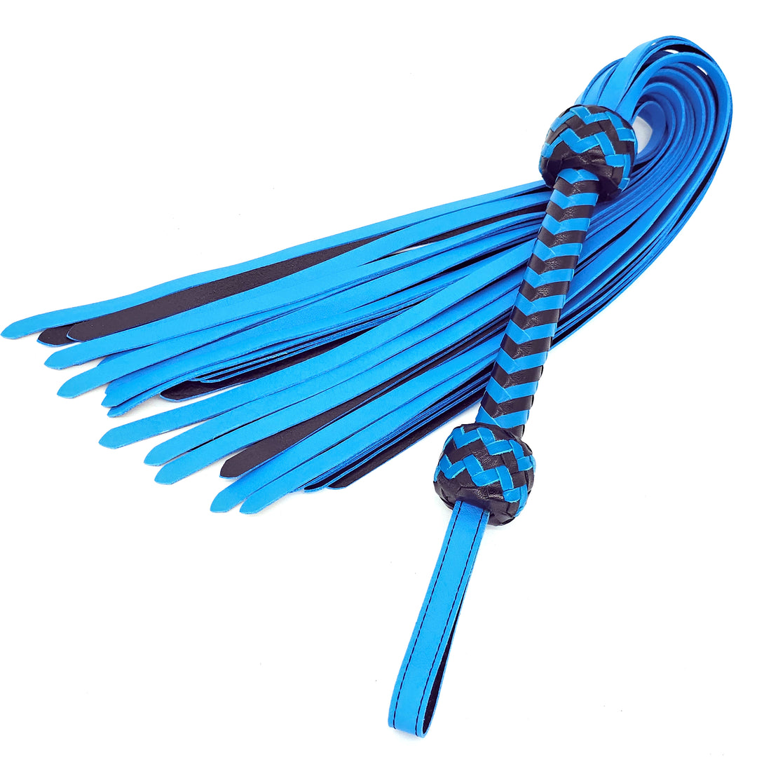 Mop Flogger<br>Italian Leather Tails<br>Black & Blue Chevron
