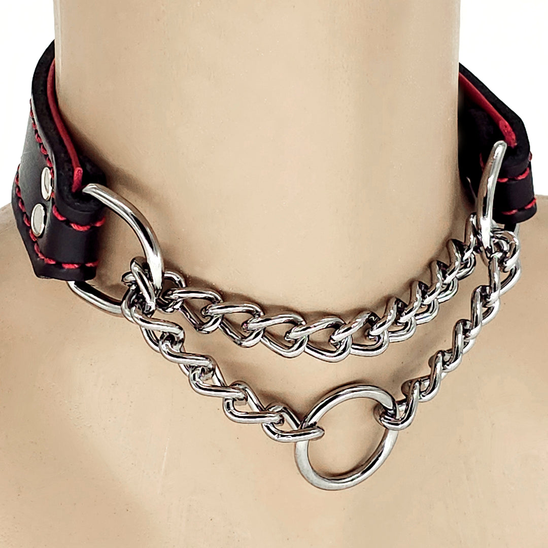 Leather Martingale Collar<br>Black & Red