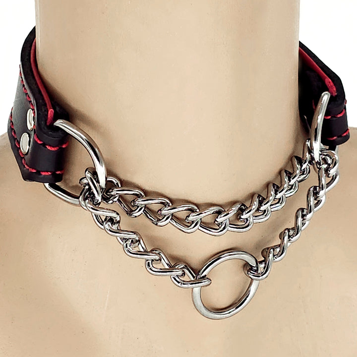 Leather Martingale Collar<br>Black & Red