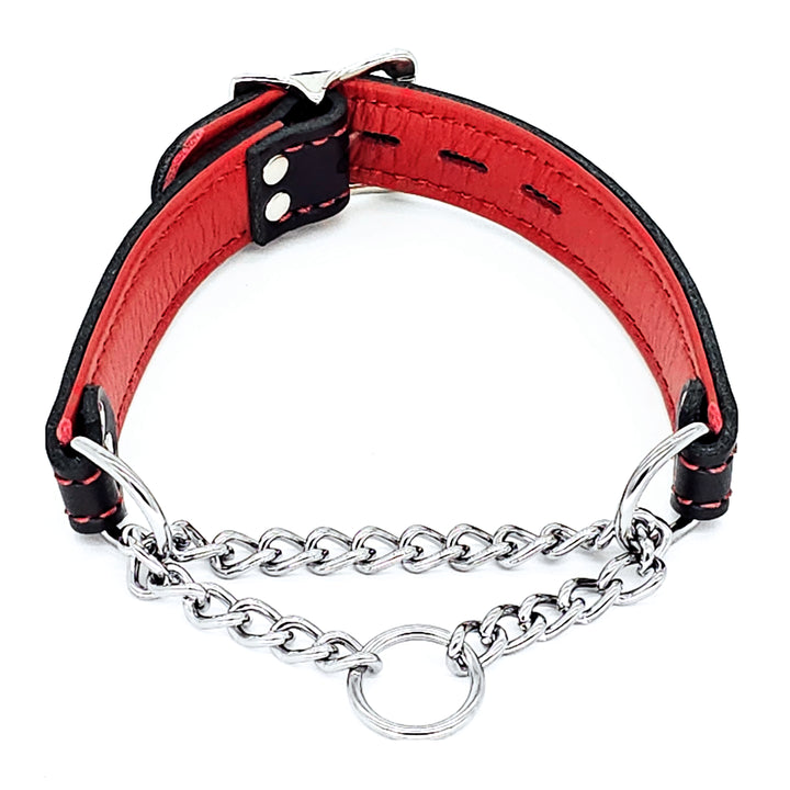 Leather Martingale Collar<br>Black & Red