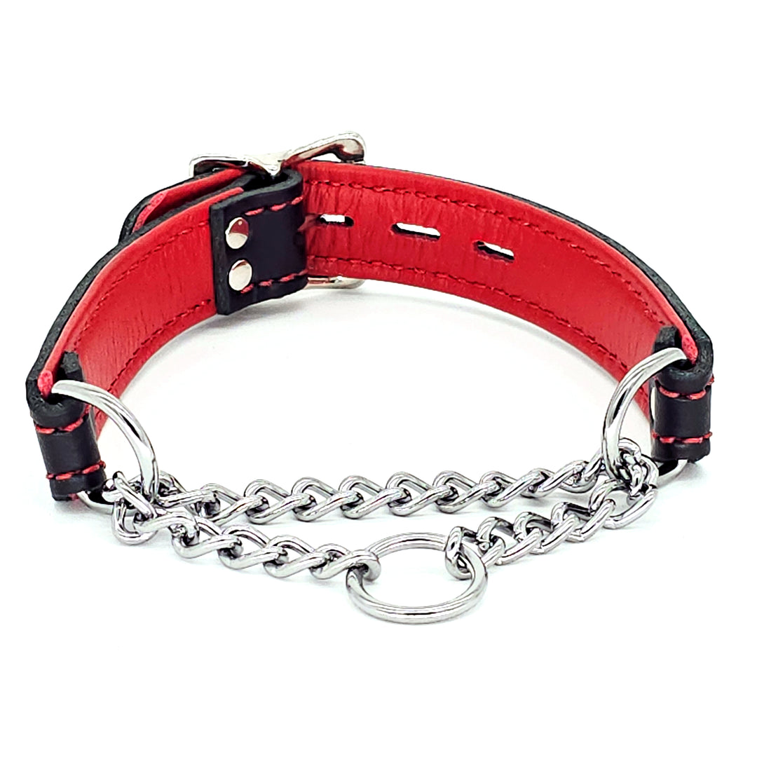 Leather Martingale Collar<br>Black & Red