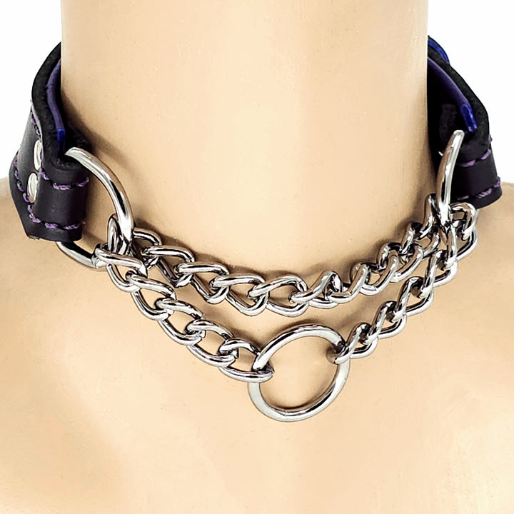 Leather Martingale Collar<br>Black & Purple