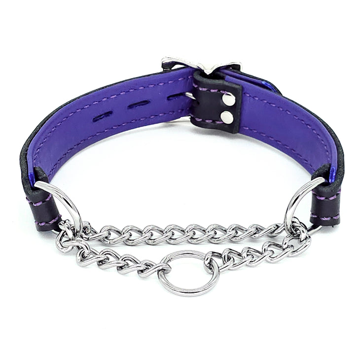 Leather Martingale Collar<br>Black & Purple