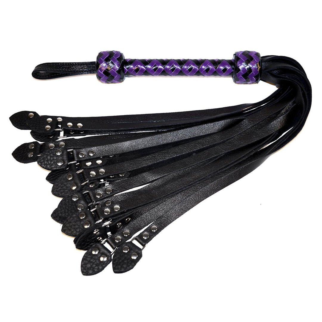 Moose Tipped Flogger<br>Black Tails<br>Black & Purple Birdseye