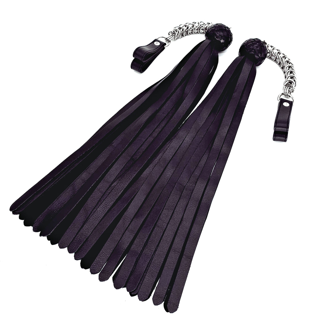 Poi Florentine Floggers<br>Black Leather Tails<br>Black Knots