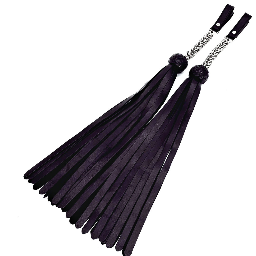 Poi Florentine Floggers<br>Black Leather Tails<br>Black Knots