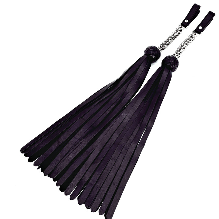 Poi Florentine Floggers<br>Black Leather Tails<br>Black Knots