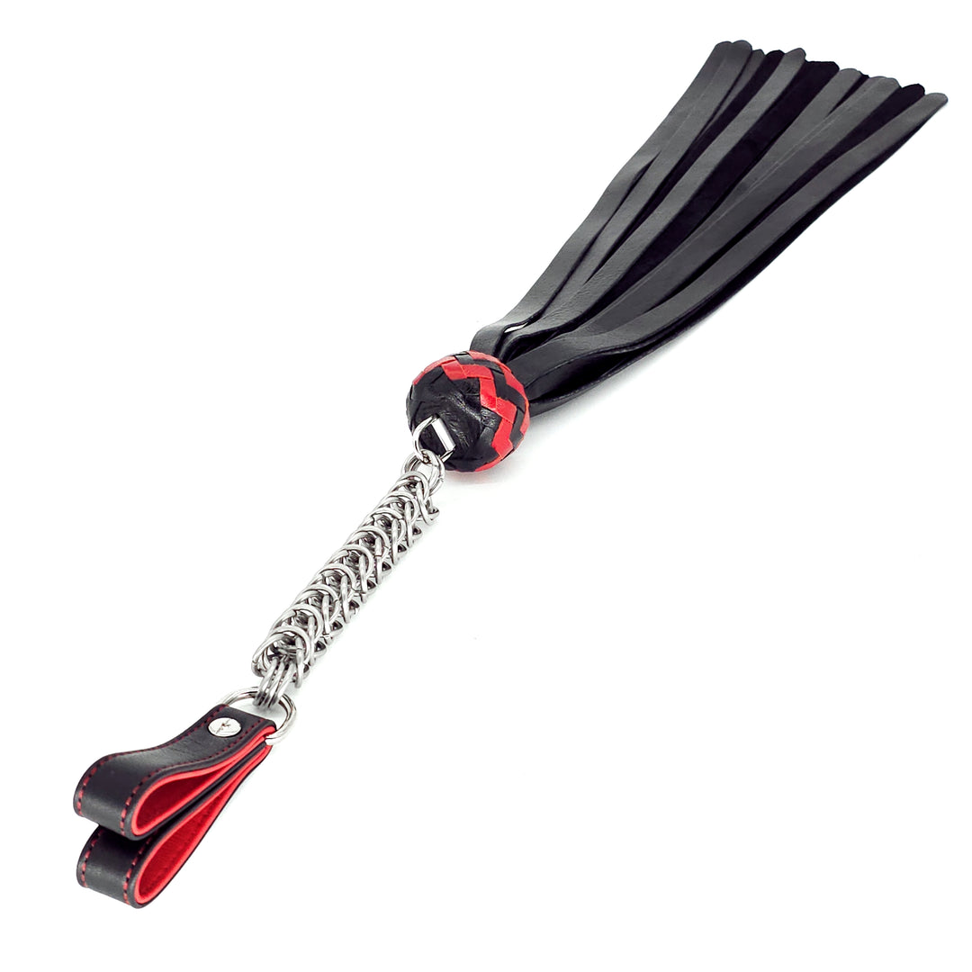 Poi Florentine Floggers<br>Black Leather Tails<br>Black & Red Knots