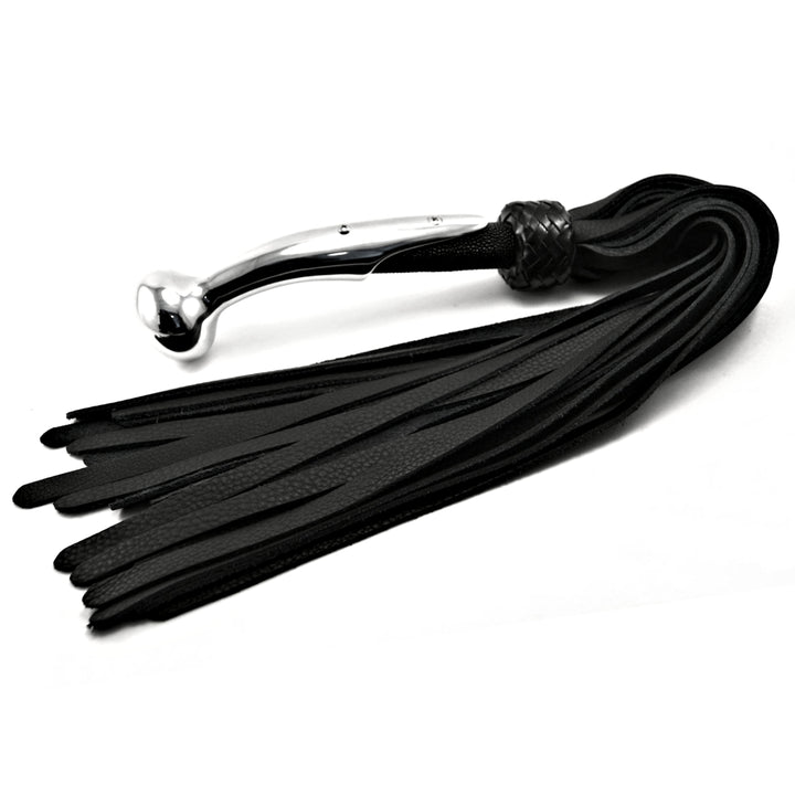 Pistolgrip Leather Flogger<br>Chrome & Stingray Handle<br>Black Knot