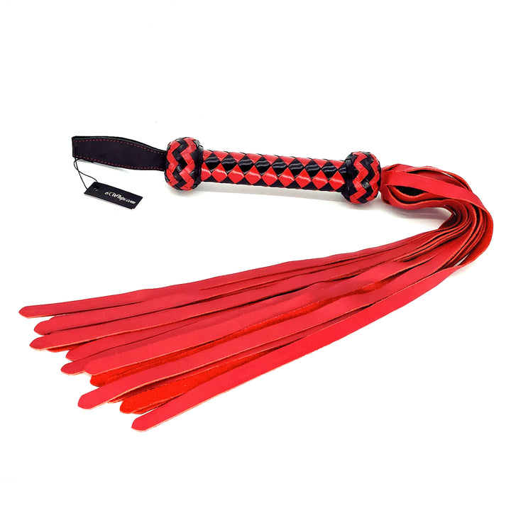 Premium Flogger <br>Red Leather Tails <br>Black & Red Braided