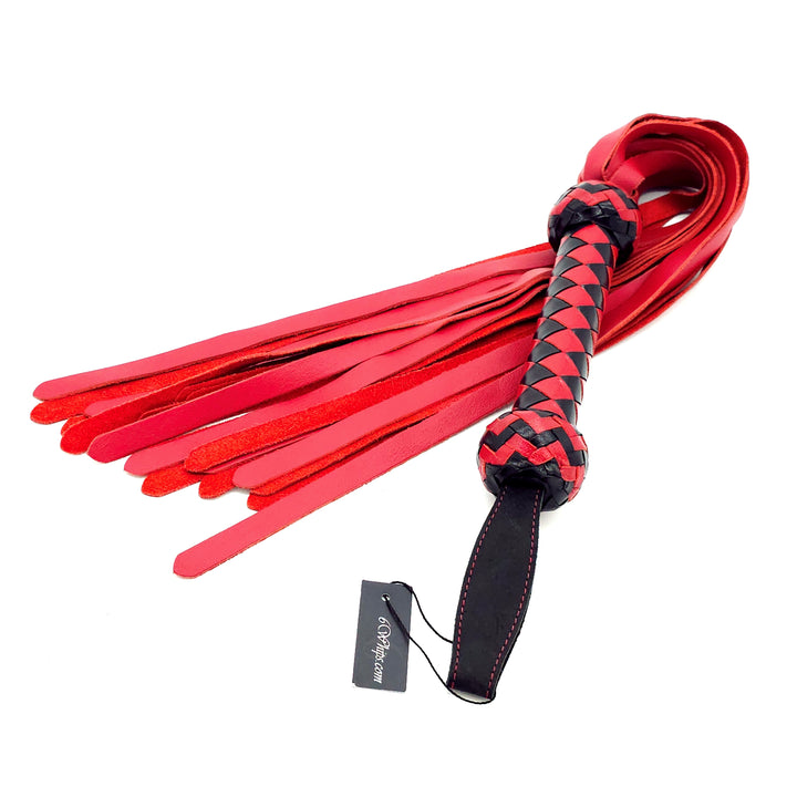Premium Flogger <br>Red Leather Tails <br>Black & Red Braided