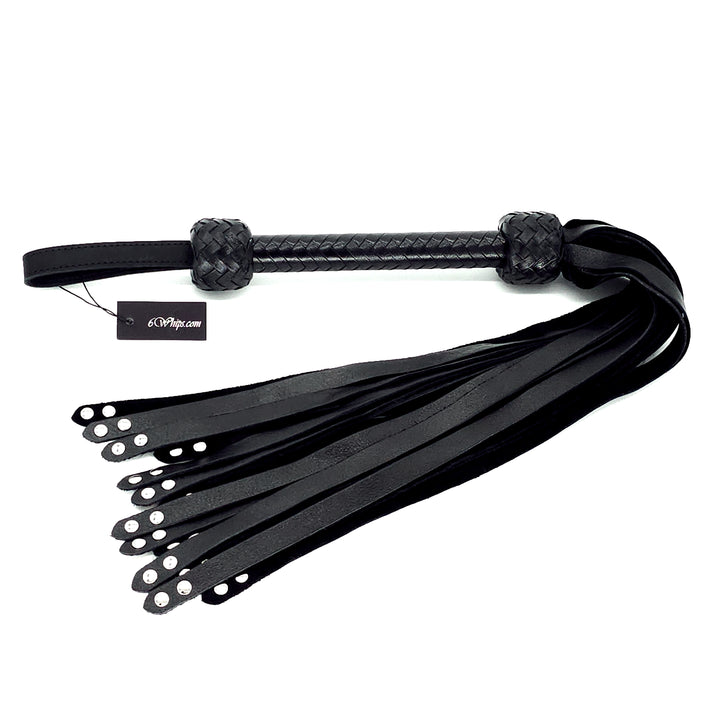 Rivet Tipped Flogger<br>Black Tails<br>Black Solid