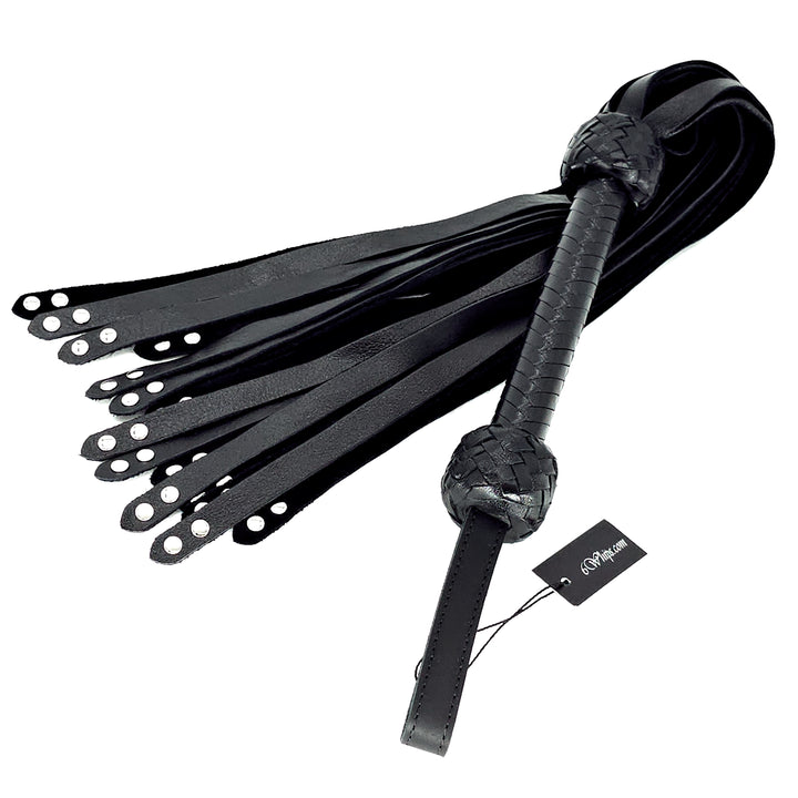 Rivet Tipped Flogger<br>Black Tails<br>Black Solid