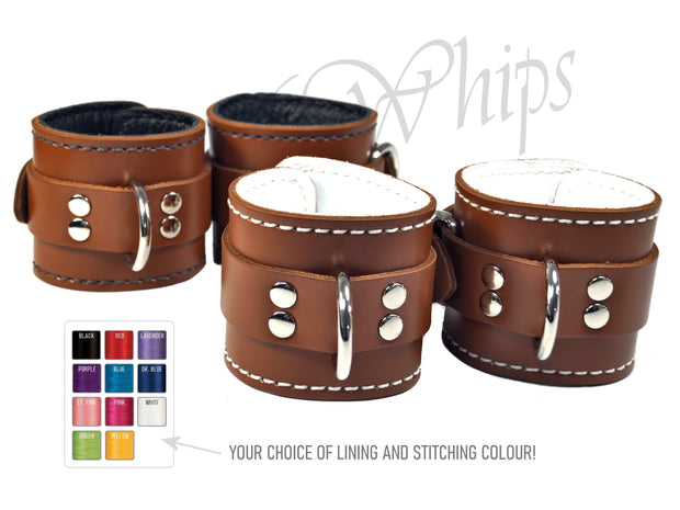 Brown Leather Bondage Cuff Restraints - Locking Buckle - Rich Russet Oxblood Leather