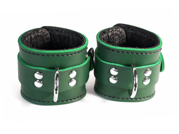 Dark Forest Green Locking BDSM Cuffs - Leather - Custom Colours