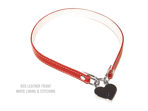 Custom Leather BDSM Locking Heart Collar - Slave Day Collar in Red