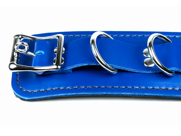 Royal Blue Leather BDSM Cuff Bondage Restraint - Locking Buckle - Male Slave Wrist Cuffs
